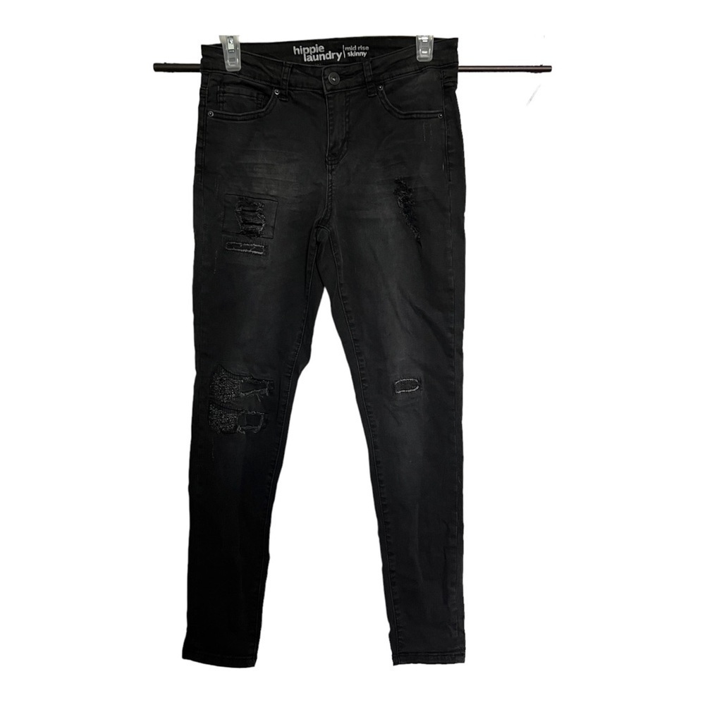 Hippie Laundry Womens Jeans Mid Rise Distressed Skinny‎ Size 7 Black Stretch